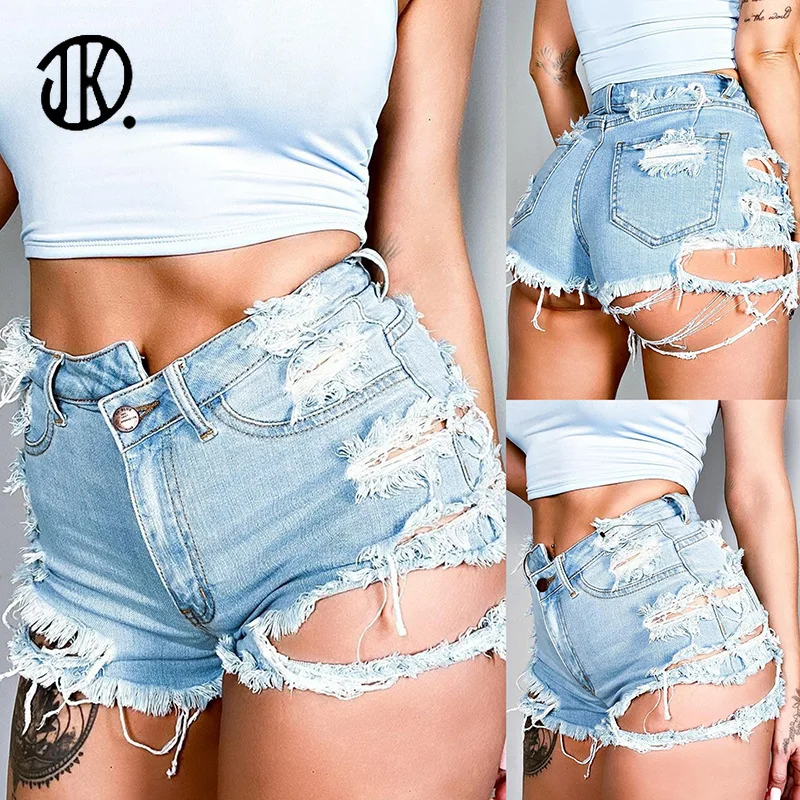 

2021 High Waist Sexy Ladies Denim Short 2021 Summer Hole Shorts Women Hollow Out Ripped Streetwears Beach Jeans Shorts