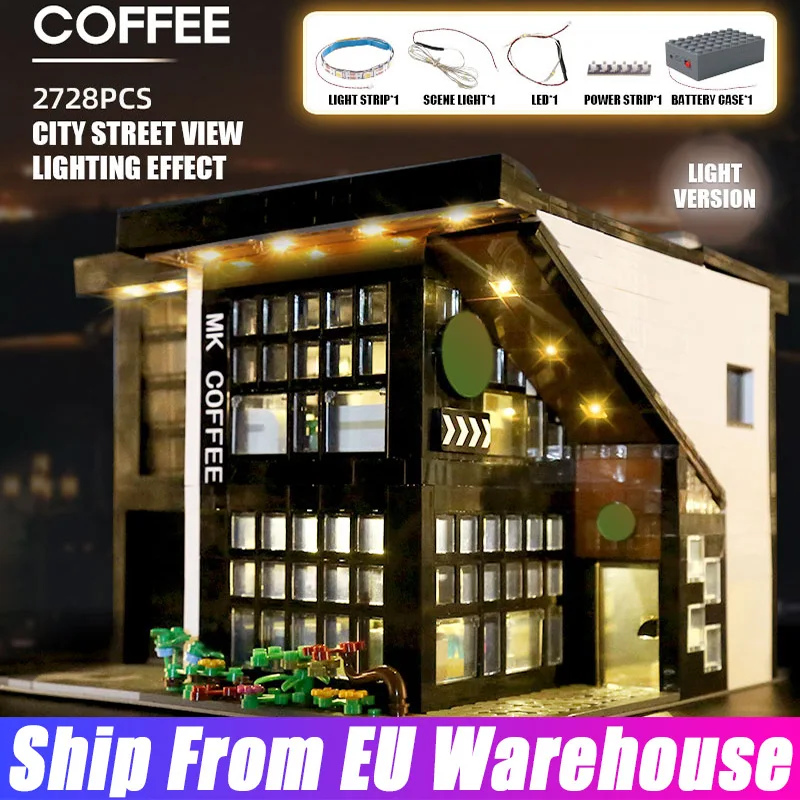 

Mould King 16036 MOC City Streetview The LED Light MODERN Cafe Modular Model Building Blocks Bricks Kids Toys Birthday Gifts