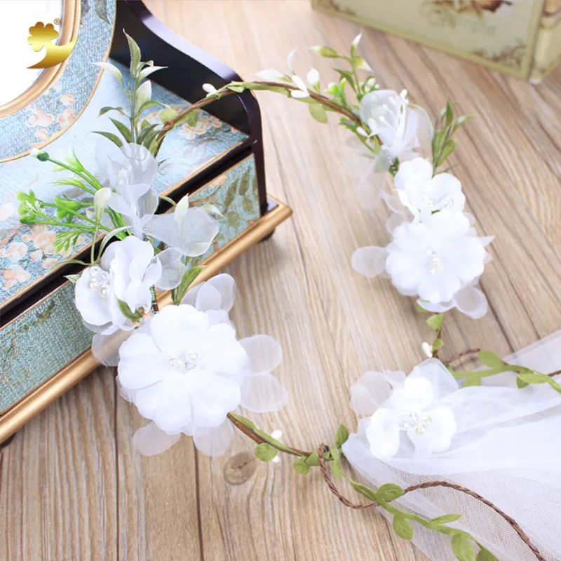 Ротанговая ткань ручной работы Белая Гирлянда морская Фата с венком Однослойная