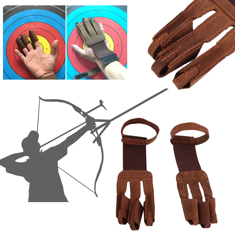 1Pcs Outdoor Hunting 3 Three Finger Protector Guard Cow Leather Archery Glove Shooting Hand Bow Accessories | Спорт и развлечения