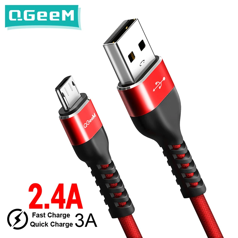 QGeeM Micro USB кабель 2.4A нейлон Быстрая зарядка для передачи данных Samsung Xiaomi LG планшет