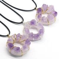 natural amethysts pendant necklace round shape natural agates stone pendant necklace for jewerly party gift 35mm length 45cm