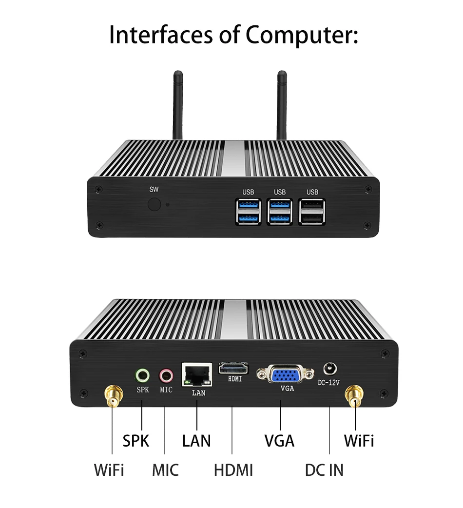 Безвентиляторный мини-ПК Core i3 7100U 4K HD i5 4200Y Celeron 3955U 2955U Windows 10 мини-компьютер NUC неттоп HTPC HDMI 6* USB minipc