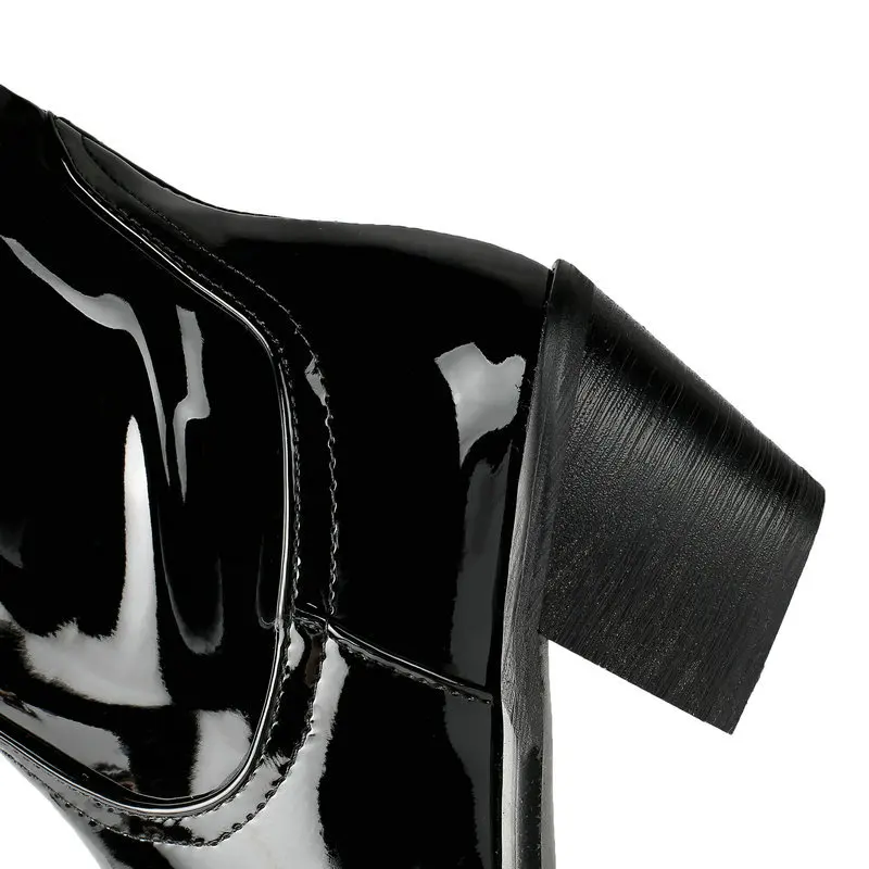 Женские сапоги в западном стиле из лакированной искусственной кожи с квадратным