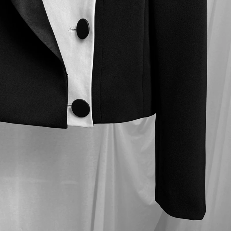 

TWOTWINSTYLE Casual Fake Two Blazer For Women Notched Long Sleeve Hit Color Short Blazers Female Fashion New Clothing Spring