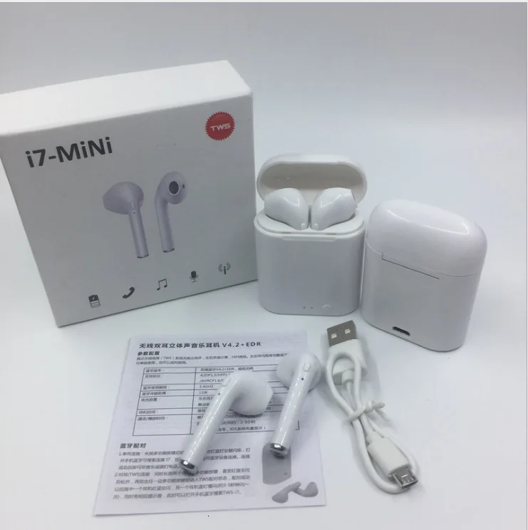На русском языке TWS наушники-вкладыши Bluetooth I7 I7s мини беспроводные наушники музыкальные наушники стерео гарнитура для Iphone X 7 8 samsung Xiaomi