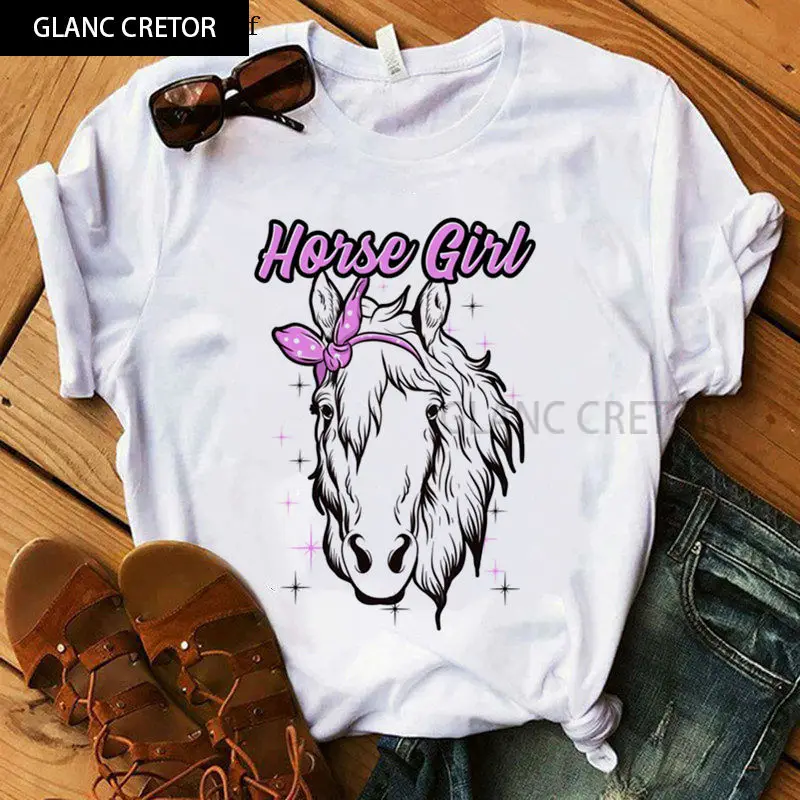 

Just a Girl print horse t shirt Women T-Shirts women short sleeve vogue horse tshirt casual fashion funny t-shirt white Tops