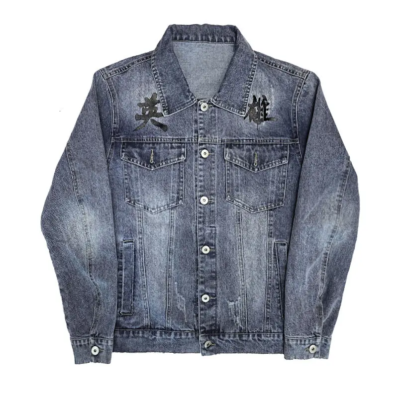 

Spring Chinese Character Social Personality Fashion Chinese Style Denim Jacket Men's Jaqueta Jeans Masculina Ropa De Hombre 2021