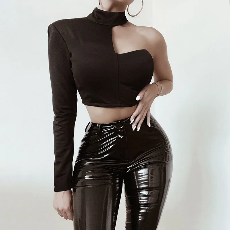 

Gothic Sexy Hollow Out Long Sleeve T Shirt Women Bodycon Cropped Tops Streetwear Tshirts Casual Basic Tees Harajuku