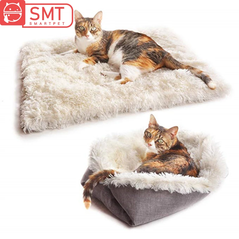 Smartpet 2 в 1 длинная плюшевая кровать для кошек складная домашних животных мягкий