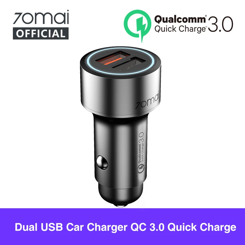 70mai QC 3,0 Металлический Чехол для быстрой зарядки Mini 2USB порт 70mai автомобильное зарядное устройство 70MAI двойной USB автомобильный адаптер для Xiaomi Mi9 huawei P30