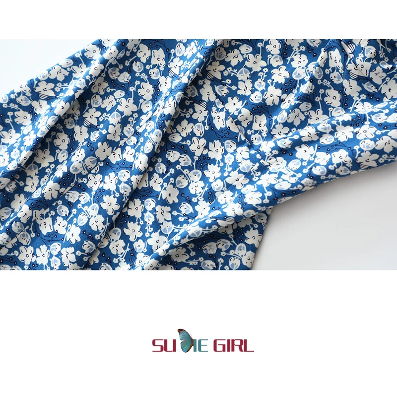 

SUDIE Girl Summer Women's Commuter Style Short Sleeve Retro Diamond Square Collar Floral Print High Waist Dress