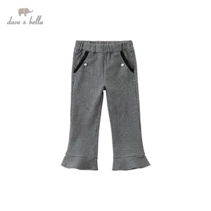 DKH14216 dave bellaосенние От 5 до 13 лет для девочек; Модные штаны с карманами и узором гусиные лапки; Детские изысканные повседневные длинные штаны