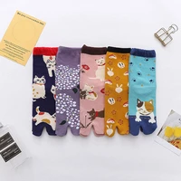 womens cartoon cat animal cotton cartoon split toe socks flip flop tabi socks female japanese socks creative