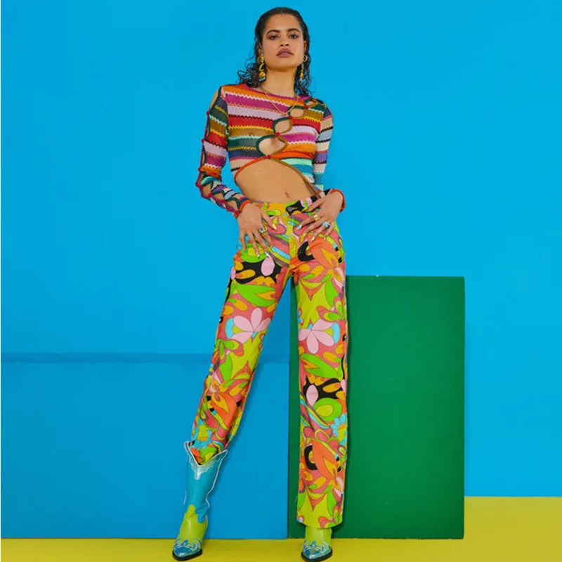 

Y2K Print Pants Women New Fashion Vintage Streetwear High Waist Trousers Female Straight Sweatpants Women's Loose Cargo Pants