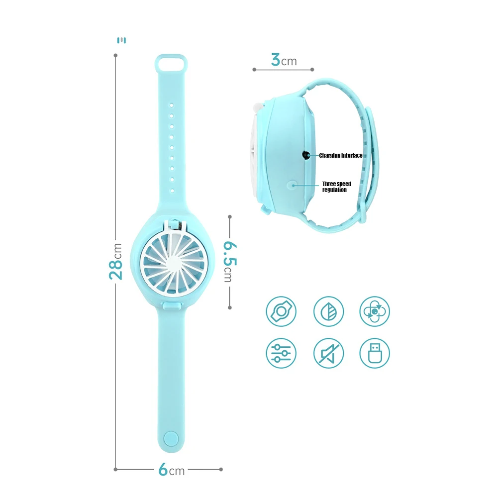 Портативный мини вентилятор перезаряжаемый через USB Электрический браслет