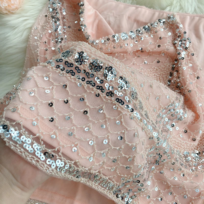 

Spring 2021 Sequins Mini Skirt Summer Elegant Lady Short Pink Skirts Womens High Waist A-Line Korean Style