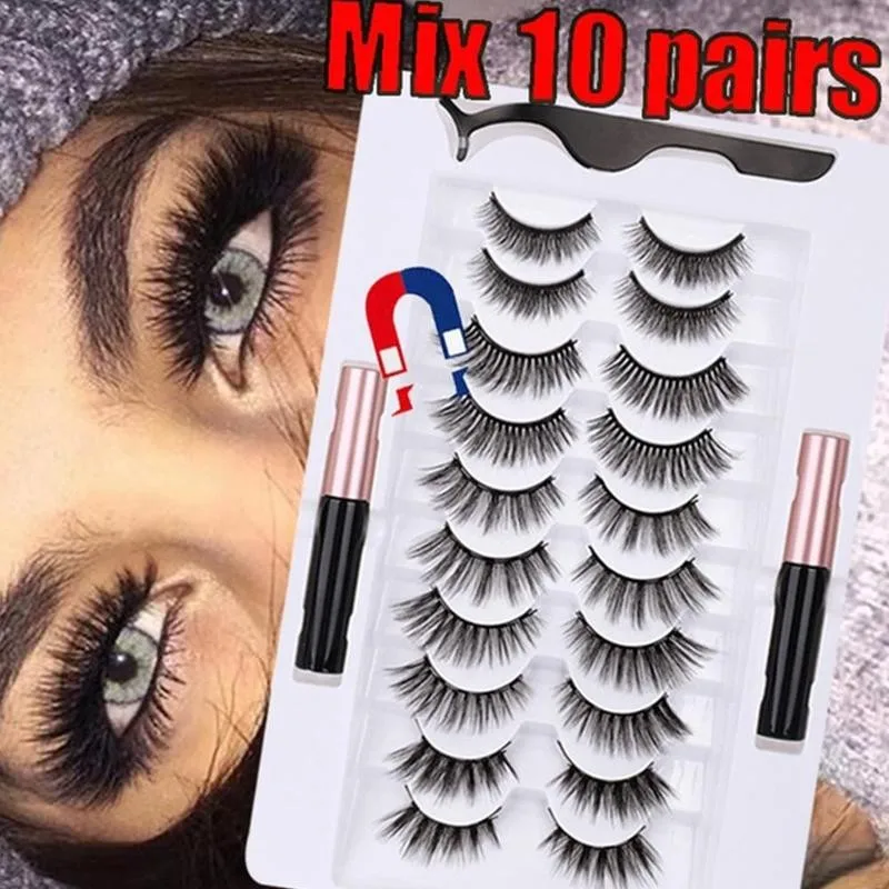 

10 пар/компл. Магнитный Eyelashs магнит жидкая подводка для глаз и магнитная ресницы & Набор пинцетов Водонепроницаемый длительный наращивания р...