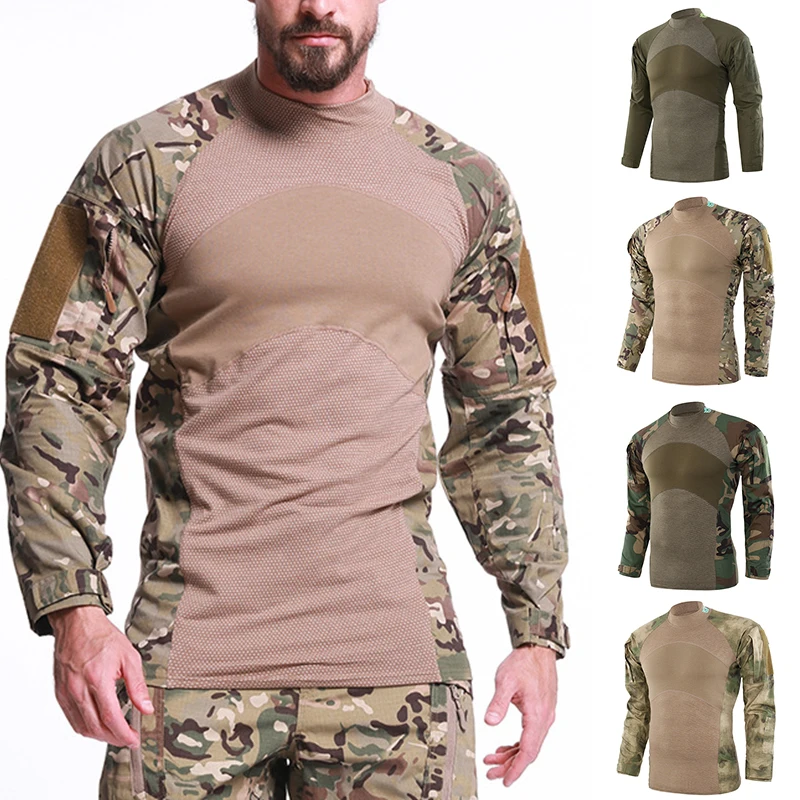 

Новые мужские летние тактические футболка армейская Airsoft топы, рубашка с длинными рукавами Пейнтбол Охота камуфляж одежда M-2XL