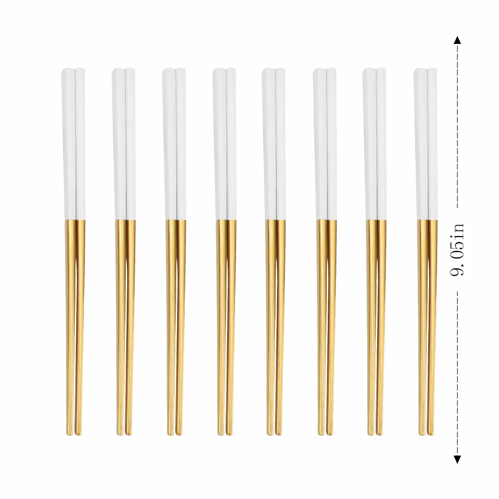 

8 Pairs Matte White Gold Japanese Korean Style Chinese Chopsticks Sushi Sticks Noodles Food Tableware Reusable Metal Chopsticks