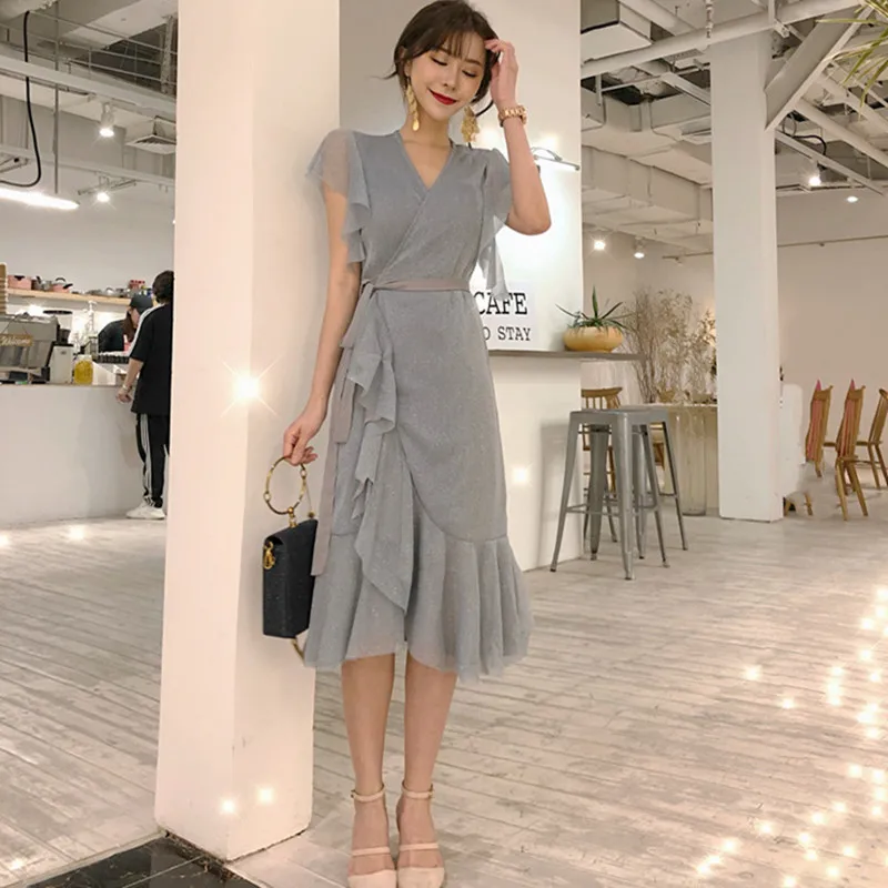 Женское летнее платье с оборками и русалкой элегантное винтажное вечернее