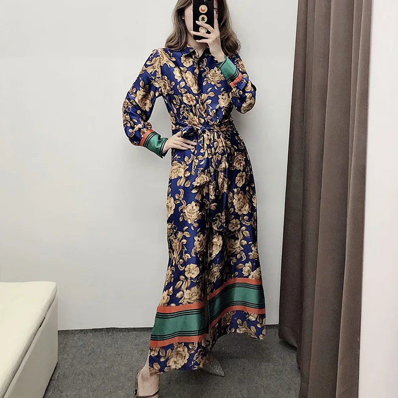 JuneLove женское осеннее длинное платье макси на шнуровке винтажное с цветочным