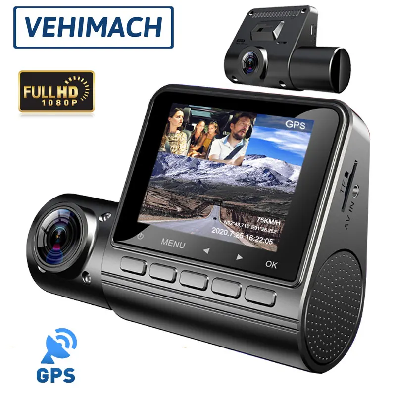 Автомобильный видеорегистратор с двумя объективами GPS камера WDR 1080P регистратор