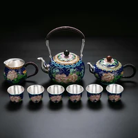 sterling silver kung fu tea set handmade tea cup silver kettle kettle high end cloisonne silver tea set