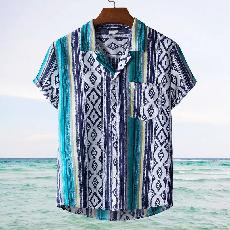 

2021 Beach Shirts Men Summer Vacation Camisas Para Hombre Coconut Tree Printed Short Sleeve Button Down Hawaiian Shirts For Men