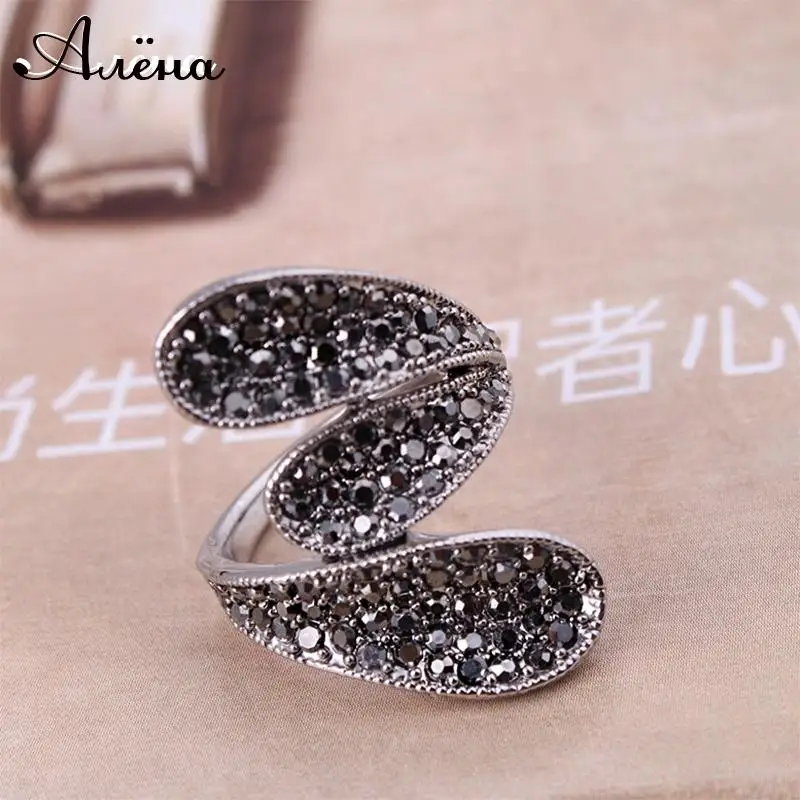 Женское Винтажное кольцо KCALOE длинное с черным кристаллом и стразами Anillos