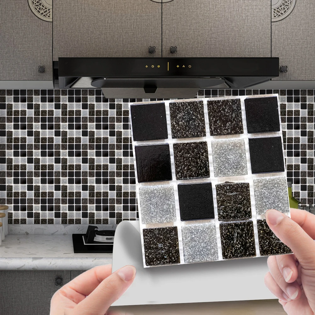 10pcs 10x10cm 3D Mosaic Wall Sticker Square Waterproof Self-Adhesive Tiles Stickers DIY Bedroom Bathroom Living Room Home Decor - купить по