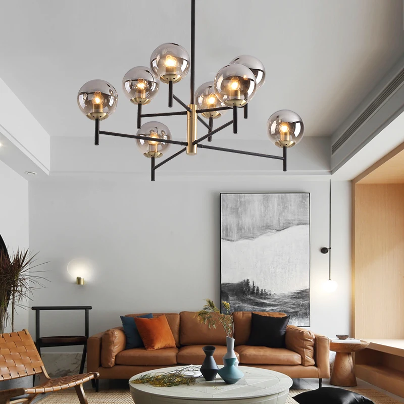 

Nordic Glass Ball Chandeliers E27 Modern LED Hanging Ceiling Light For Kitchen Living Room Dining Bedroom 6 Heads Pendant Lamp