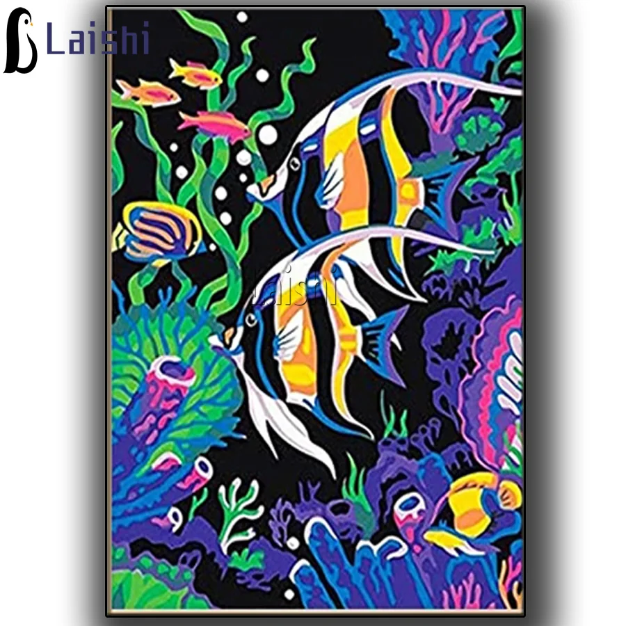 

DIY full Square Round Diamond Painting Children doodle Tropical Fish 5D Mosaic Embroidery Animal Handmade Art Home Decoration