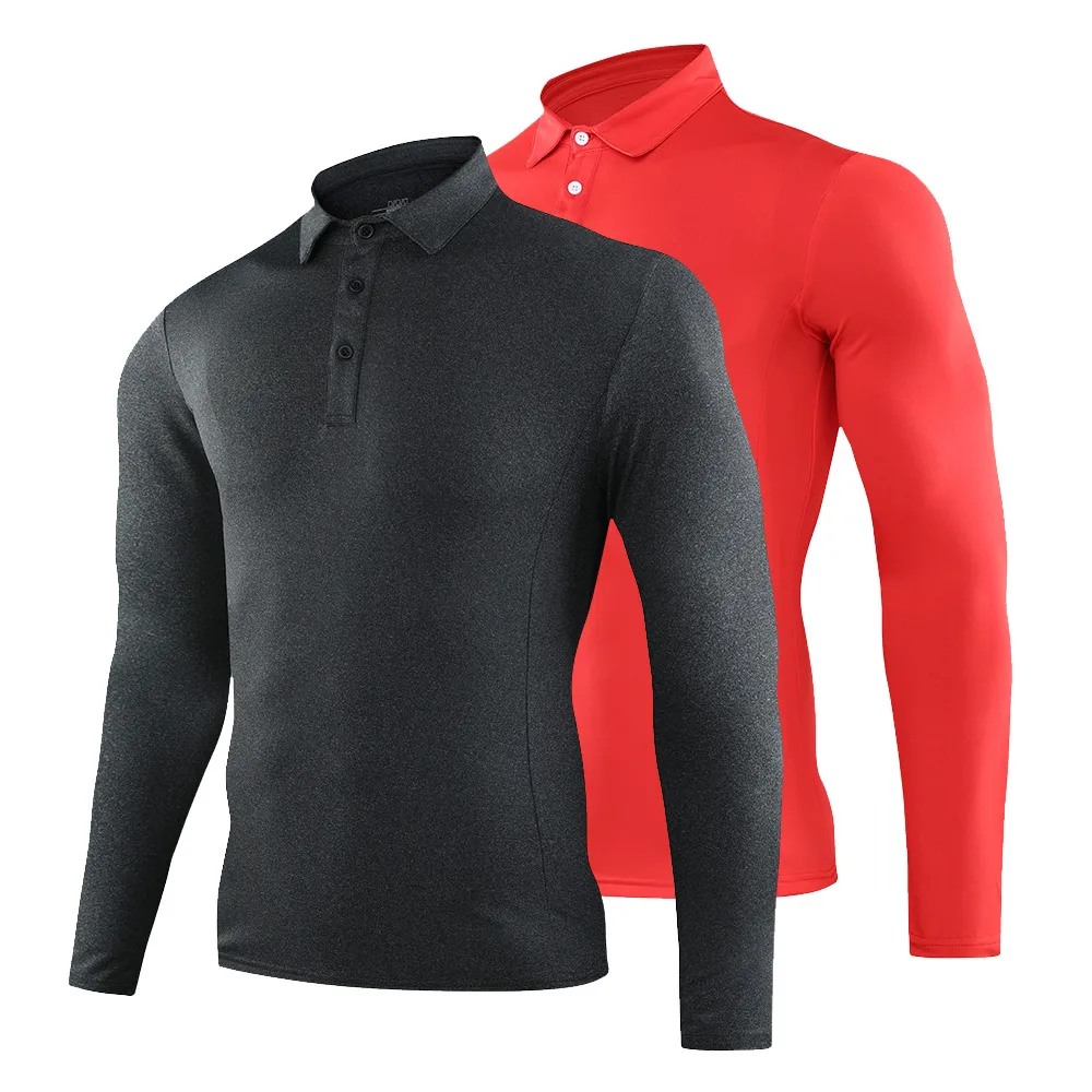 

2021 Autumn New Men Tights Long Sleeve Shirt Quick-Drying and Breathable Fitness Gym Polyester Men's T-Shirt Lapel Tracksuit