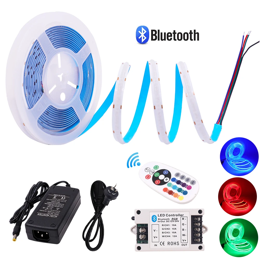 

Светодиодная лента RGB COB Bluetooth 768 LED CRI 85RA Гибкая ленточная светильник 5 м/лот, 12 В, 24 В постоянного тока