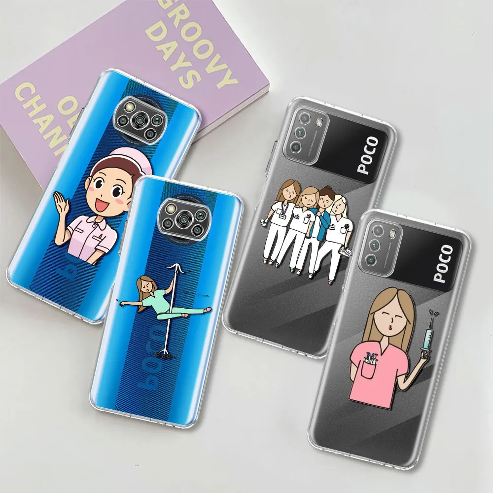 

Transparent Silicone Case For Xiaomi Mi Poco X3 NFC M3 10T Pro F3 GT F1 X2 F2 11 Lite 9T Note 10 Soft Phone Cover Doctor Nurse