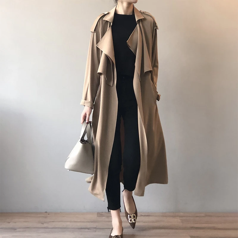 Long Trench Coat for Women Korean Style Streetwear Fashion Women's Spring Jackets 2022 Black Ladies Clothing Overcoat Female