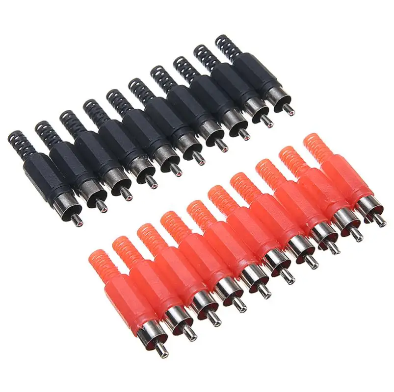 Mayitr 20 шт. черный + красный паяльный RCA штекер аудио видео адаптер для разъемов