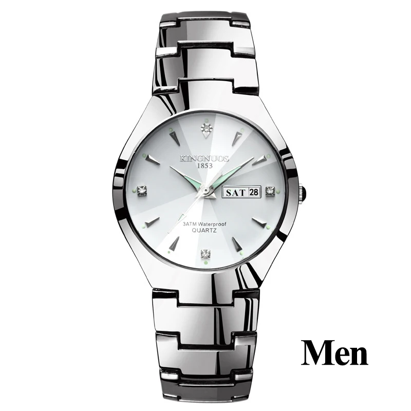 Men Silver White Часы для влюбленных Роскошные Кварцевые наручные часы для мужчин и женщин Hodinky Dual Calender Week steel Saat Reloj Mujer Hombre парные часы - Цвет: Men Silver White