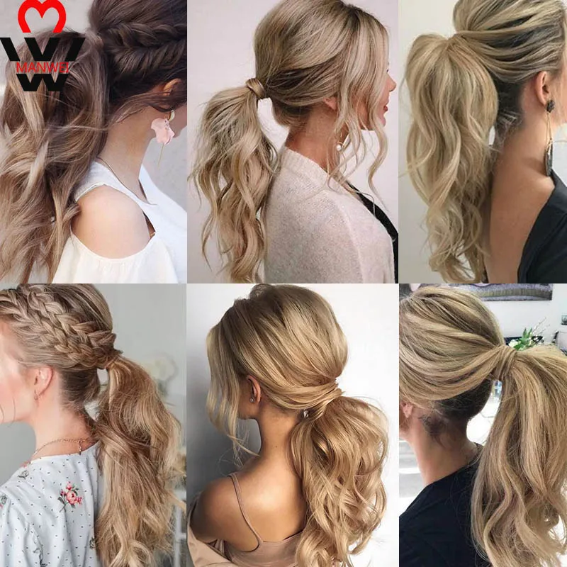 MANWEI Synthetic Clip in Ponytail Extension Wrap Around Long Straight Pony Tail Hair 24 Inch Hairpiece