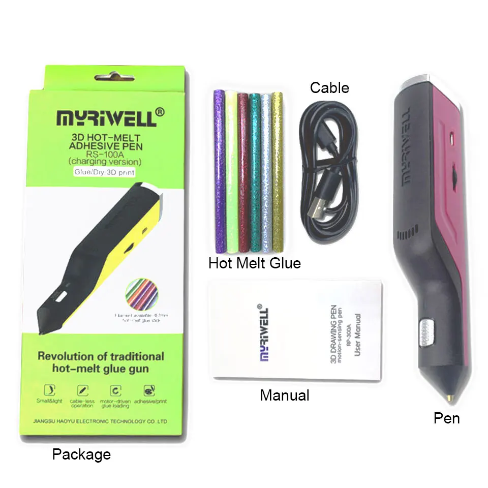 

Myriwell Hot Melt 3D Pen Replace Glue Gun Doodler Magic 3 D printed Pen USB Charging Using Hot Clear Adhesive Stick For Creative