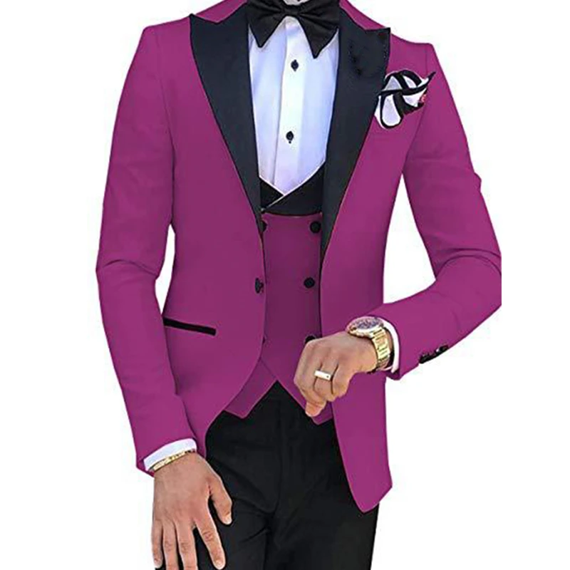 

2021 Custom Fashion Gentlemen Men Suit Slim Fit Groomsmen Tuxedo For Wedding Dress Beach Party Male Clothing (Jacket+Pants+Vest)