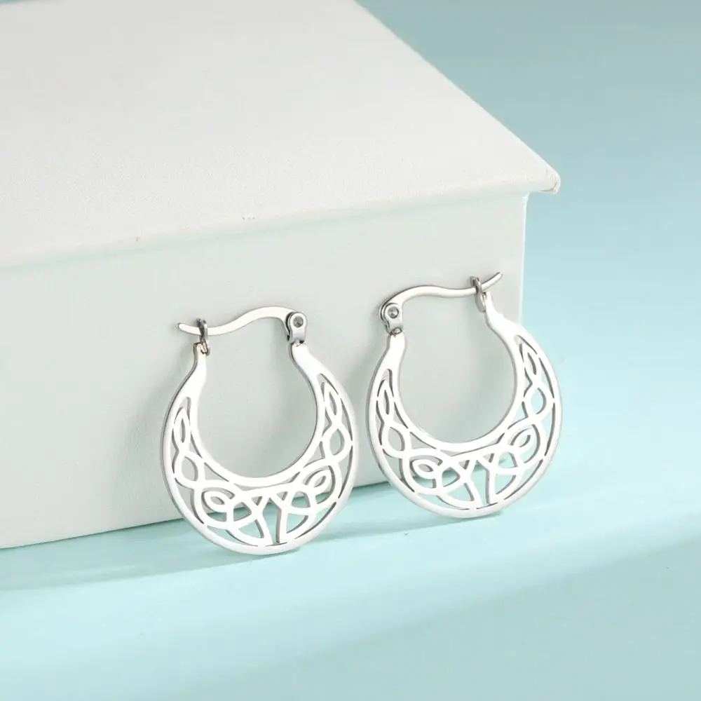 Skyrim Irish Knot Vintage Earrings for Women Girls Stainless Steel Gold Color Round Circle Hoop Earring Fashion Jewelry 2022 | Украшения и