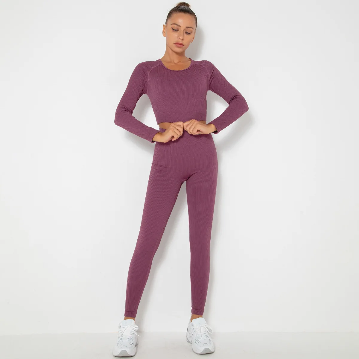 

Seamless Yoga Set For Women Long Sleeve High Waist Leggings Tracksuit GYM Fitness Sportswear Push Up Outfits Jogging Tracksuit