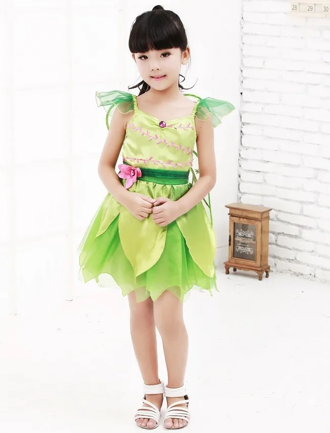 

Cute Green Tinker Bell Dress Halloween Girl Flower Fairy Elf Costume Kid Elves Tinkerbell Purim Elf Forest Fancy Dress