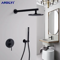 Brass Black Bath Shower Faucets 8-12  Rain Shower Head Bathroom Shower Set Diverter Mixer Valve Shower System Wall Mounted