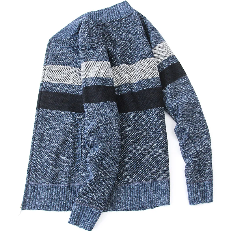 

Striped Sweater Men's Fleece Cold Coat Knit Jumper Autumn/winter Fashion Long Sleeve Jacket Zipper Cardigans Male Clothing
