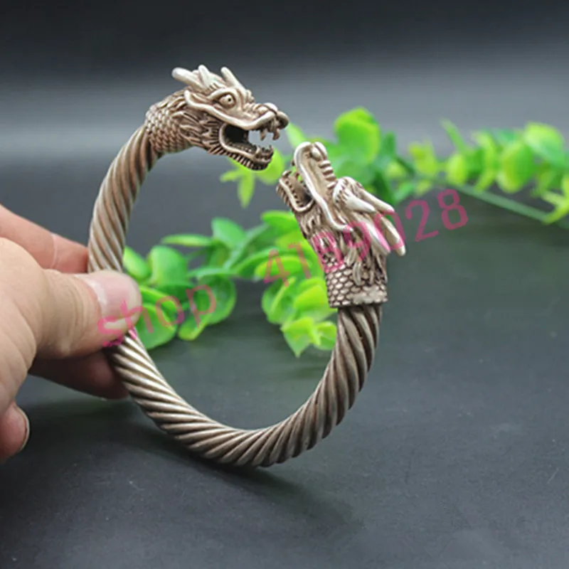Чистая белая медь скрученная форма браслет с головой дракона украшения ручной