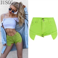 mustard green jeans shorts women low waist sexy casual summer green long pockets shorts ripped cuffs stretch denim beach hot