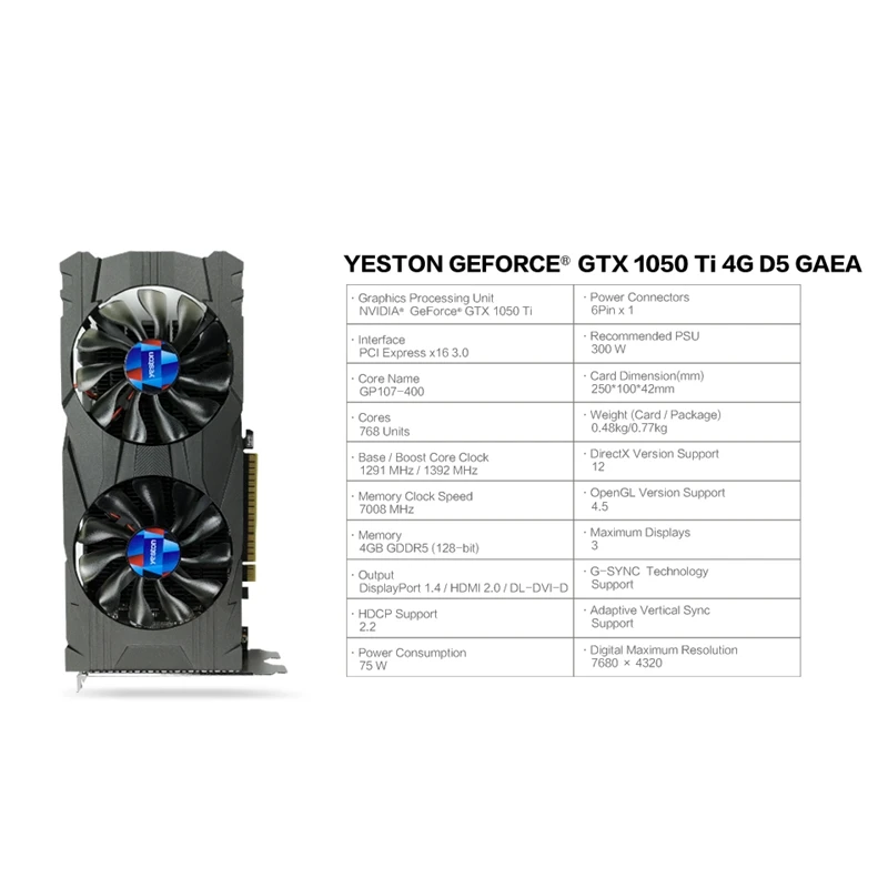 Yeston GTX1050Ti-4G-D5 GE ie карта 1290-1392 МГц/7000 МГц 4 Гб 128 бит GDDR5 видео | Компьютеры и офис